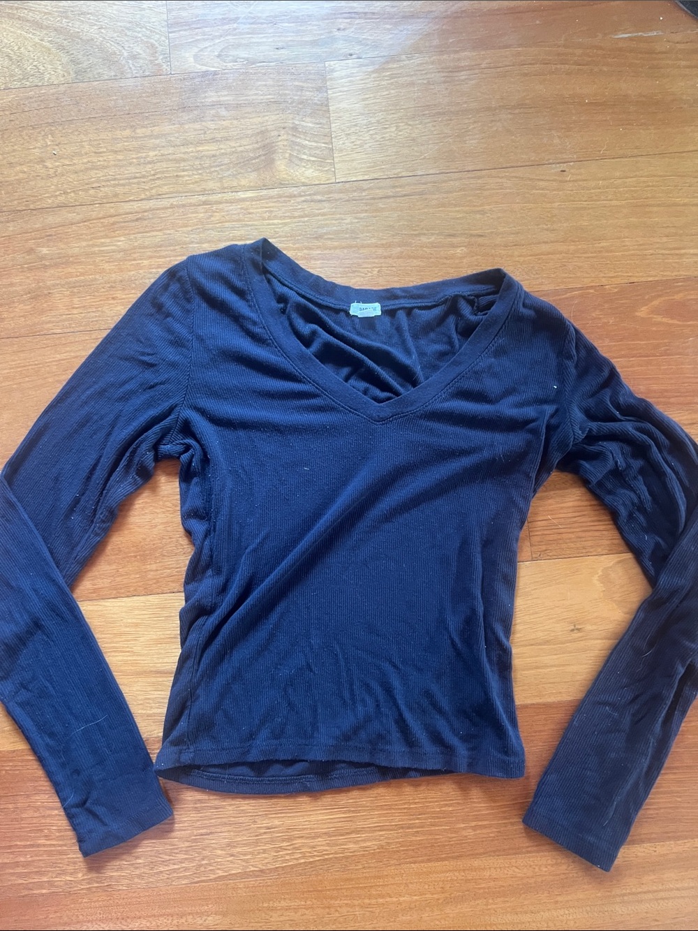 Garage Navy Long-Sleeve V-Neck Top